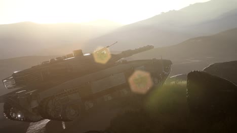 Alter-Rostiger-Tank-In-Der-Wüste-Bei-Sonnenuntergang